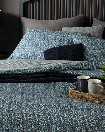 Floral Trail Спално Бельо Компле Двоен Размер, Креп, Синьо, 200 X 220 Cm