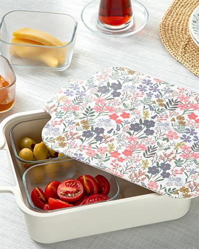 Flower Art Melamine 4 Set Breakfast Container 29,5x21 cm Colorful