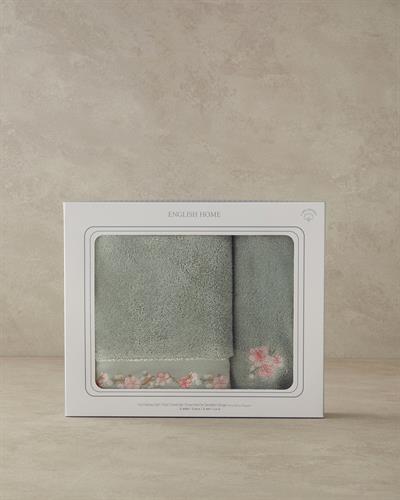 Flower Chain Комплект Кърпи За Лице С бродерия Памучен 30x45+50x80 см Морскозелен