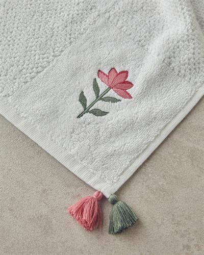 Flower Check Кърпа За Лице С бродерия Памучен 50x80 см Екрю