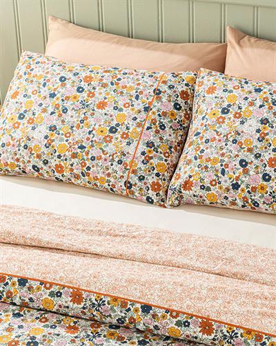 Flower Festival Cotton For One Person Duvet Cover Set 160x220 cm Orange,