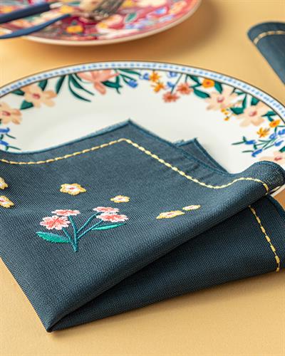 Flower Spree Салфетка За Гости 2Бр., Полиестер, Тъмно Синьо, 38 X 38 Cm