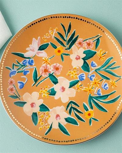 Flower Spree Porcelain Cake Plate 20 cm Mustard