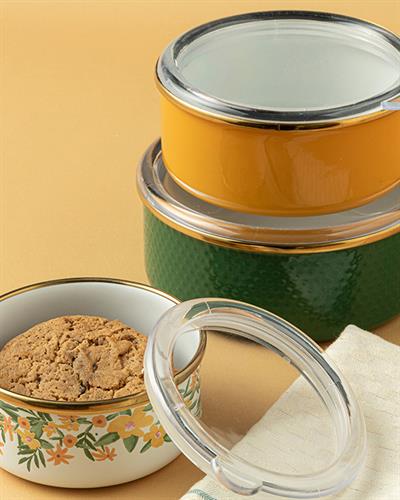 Flower Spree Кутия За Съхранение 3 бр. Емайлиран 12-14-16 см Горчица - Зелен