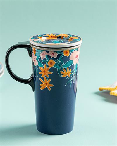 Flower Spree Термос С Цедка, Керамика, Тъмно Синьо, 340 Ml