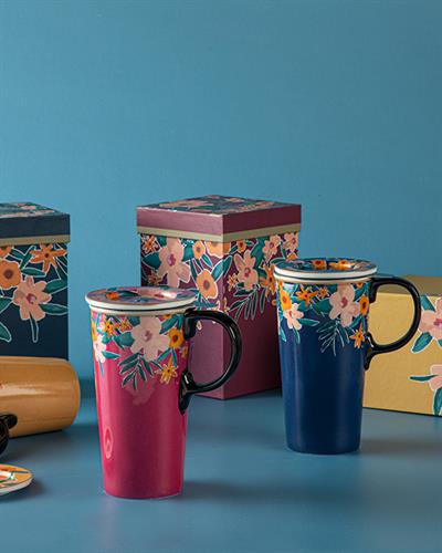 Flower Spree Термос С Цедка, Керамика, Тъмно Синьо, 340 Ml