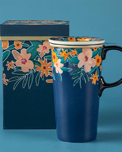 Flower Spree Термос С Цедка, Керамика, Тъмно Синьо, 340 Ml