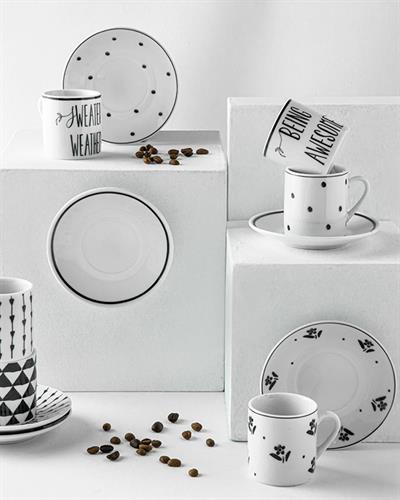 Flower Touch Porcelain 4 Parça 2 Kişilik Coffee Cup Set 80 ml Black