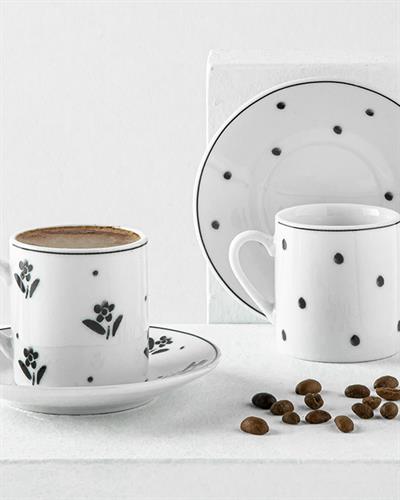 Flower Touch Porcelain 4 Parça 2 Kişilik Coffee Cup Set 80 ml Black