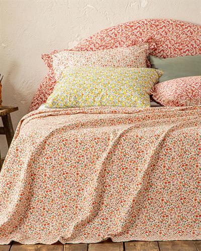 Floweret Покривка Двоен Размер, Отпечатан, Кехлибарено Розово, 200 X 220 Cm