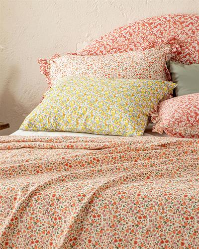 Floweret Покривка Двоен Размер, Отпечатан, Кехлибарено Розово, 200 X 220 Cm