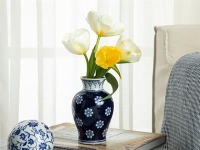 Flowery Ваза Порцелан 10x10x15 см Син - Бял.