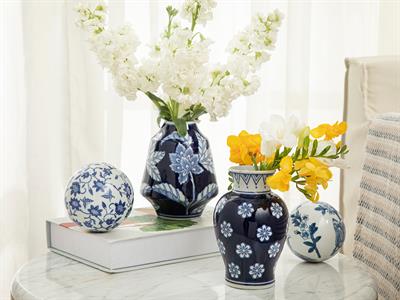 Flowery Ваза Порцелан 10x10x15 см Син - Бял.