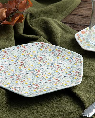 Flowery Porcelain Dessert Plate 19 cm Colored