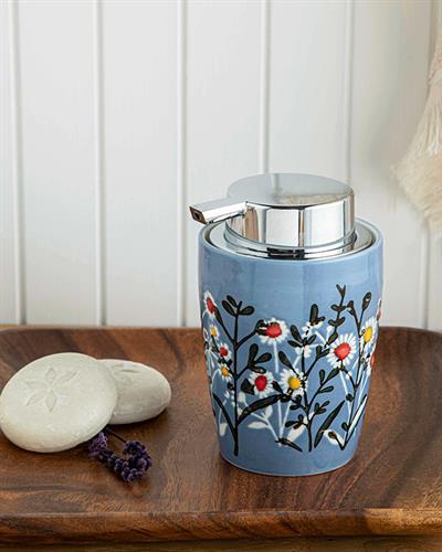 Flowery Bathroom Soap Dispenser 8,5x8,5x13 cm Blue