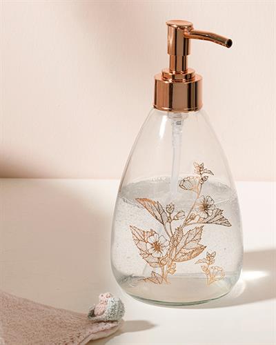 Flowery Glass Liquid Soap Dispense 8,7x17,5 cm Rose Gold