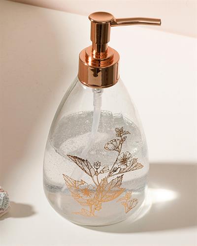 Flowery Glass Liquid Soap Dispense 8,7x17,5 cm Rose Gold