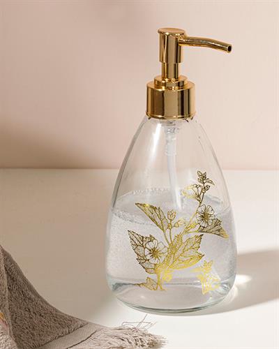 Flowery Glass Bathroom Soap Dispenser 8,7x17,5 cm Gold
