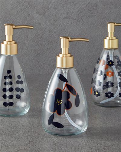 Flowery Glass Liquid Soap Dispense 8x14 cm Gold