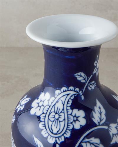 Flowery Bird Ваза Порцелан 10x10x24 см Син - Бял.