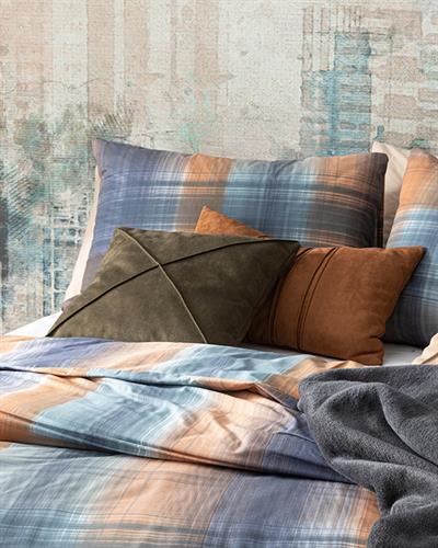 Flowing Plaid Комплект Спално Бель Единичен Размер, Памучен, Тъмносиньо - Плочки, 160 X 220 Cm