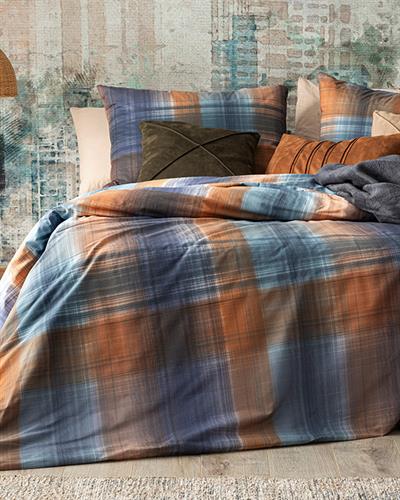 Flowing Plaid Комплект Спално Бель Единичен Размер, Памучен, Тъмносиньо - Плочки, 160 X 220 Cm