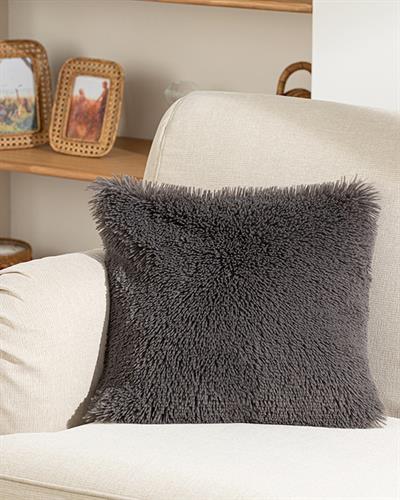 Fluffy Декоративна Калъфка За Възглавница Плюш, Антрацит, 45 X 45 Cm
