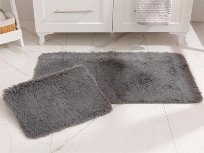 Furry ПОСТЕЛКА ЗА БАНЯ КО С нехлъзгащ се гръб Плюш 60x100 cm + 60x50 cm Dark Gray