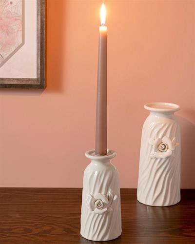 Georgeous Rose Свещник Каменна керамика 8x9x16 cm Бял