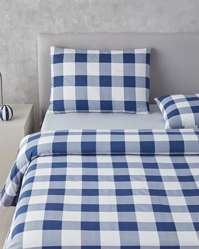 Gingham СПАЛНО БЕЛЬО КОМПЛЕ Двоен човек Лесно за гладене 200x220 cm Тъмно синьо