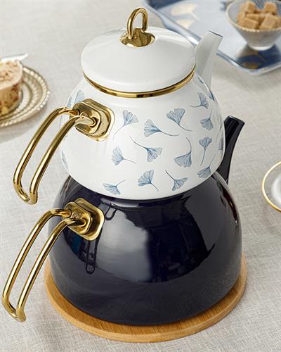 Gingko Biloba ЧАЙНИК Емайлиран White-NavyBlue