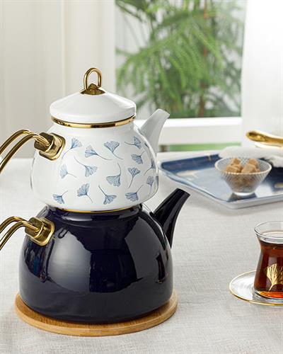 Gingko Biloba ЧАЙНИК Емайлиран White-NavyBlue