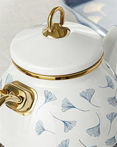 Gingko Biloba ЧАЙНИК Емайлиран White-NavyBlue