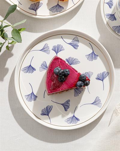 Gingko Biloba New Bone Cake Plate 21 cm NavyBlue-White