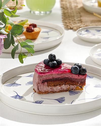 Gingko Biloba New Bone Cake Plate 21 cm NavyBlue-White