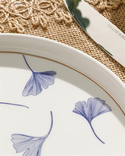 Gingko Biloba New Bone Cake Plate 21 cm NavyBlue-White