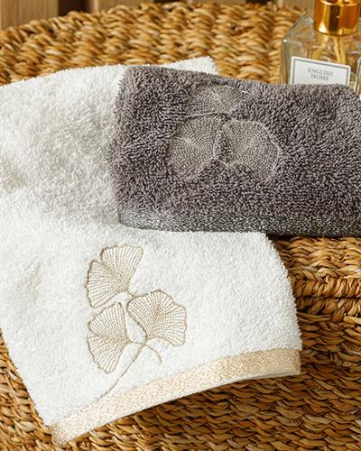 Ginkgo Leaf Хавлии За Ръце Бродирани, Тъмно Сиво-Сребристо, 30 X 45 Cm