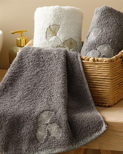 Ginkgo Leaf Хавлии За Ръце Бродирани, Тъмно Сиво-Сребристо, 30 X 45 Cm