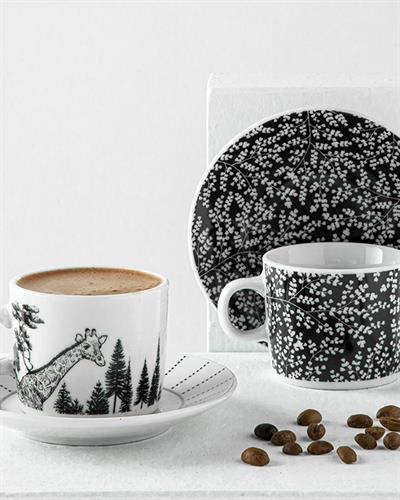 Giraffe Porcelain 4 Parça 2 Kişilik Coffee Cup Set 80 ml Black-White