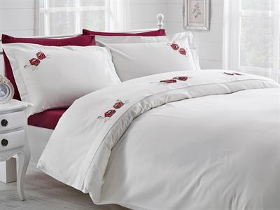 Glam Rose СПАЛНО БЕЛЬО КОМПЛЕ Двоен Бродиран памучен сатен 200x220 cm Claret Red