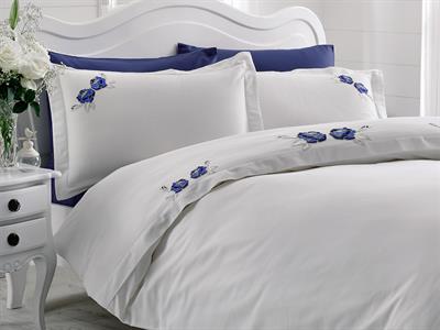 Glam Rose СПАЛНО БЕЛЬО КОМПЛЕ Двоен Бродиран памучен сатен 200x220 cm Dark Blue