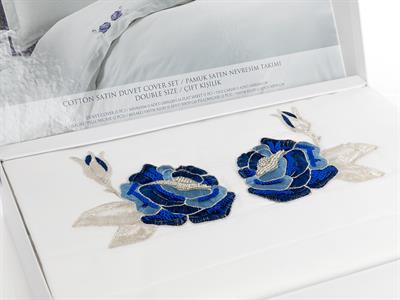 Glam Rose СПАЛНО БЕЛЬО КОМПЛЕ Двоен Бродиран памучен сатен 200x220 cm Dark Blue