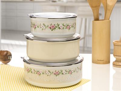 Glam Rose КУТИЯ ЗА СЪХРАНЕНИЕ 3 бр. Емайлиран 14 - 16 - 18 cm Colorful.