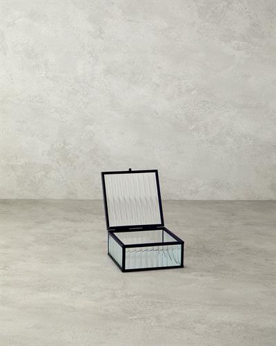Glamour Декоративна Кутия Стъкло 12x12x5,3 см Черен