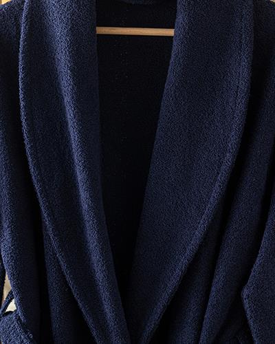 Glory Cottony Shawl Collar Bathrobe L-XL Dark Blue