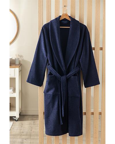 Glory Cottony Shawl Collar Bathrobe L-XL Dark Blue