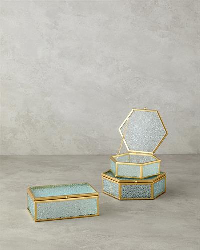 Glossy Декоративна Кутия Стъкло 14x13x4,5 cm Златен