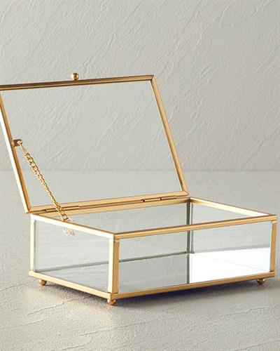 Glossy Декоративна Кутия Стъкло 15x10x5,5 см Златен