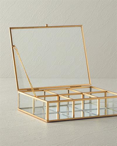 Glossy Кутия За Бижута С отделения Стъкло 20x15,5x5 см Златен