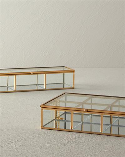 Glossy Кутия За Бижута С отделения Стъкло 27x8,2x5,7 см Златен